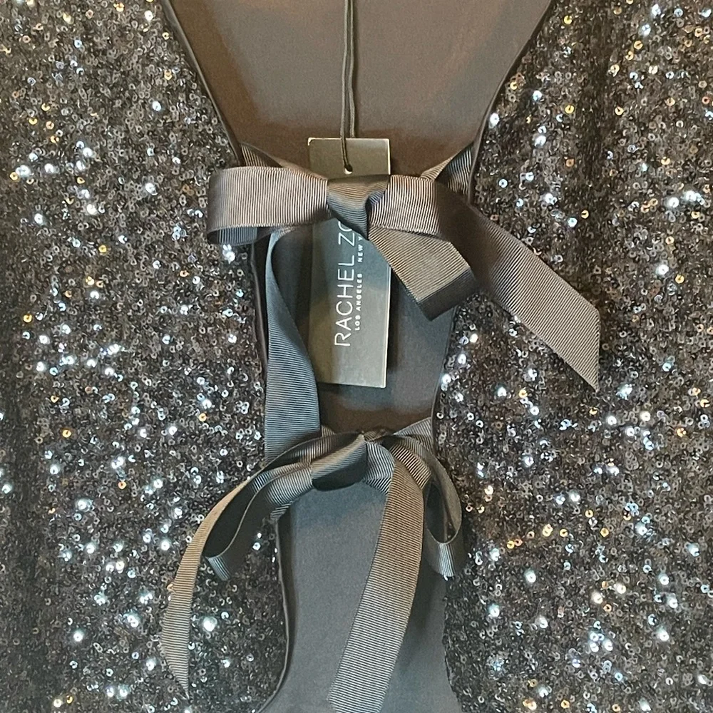 Rachel Zoe black sequins tie front crop top size M glitter Fairy